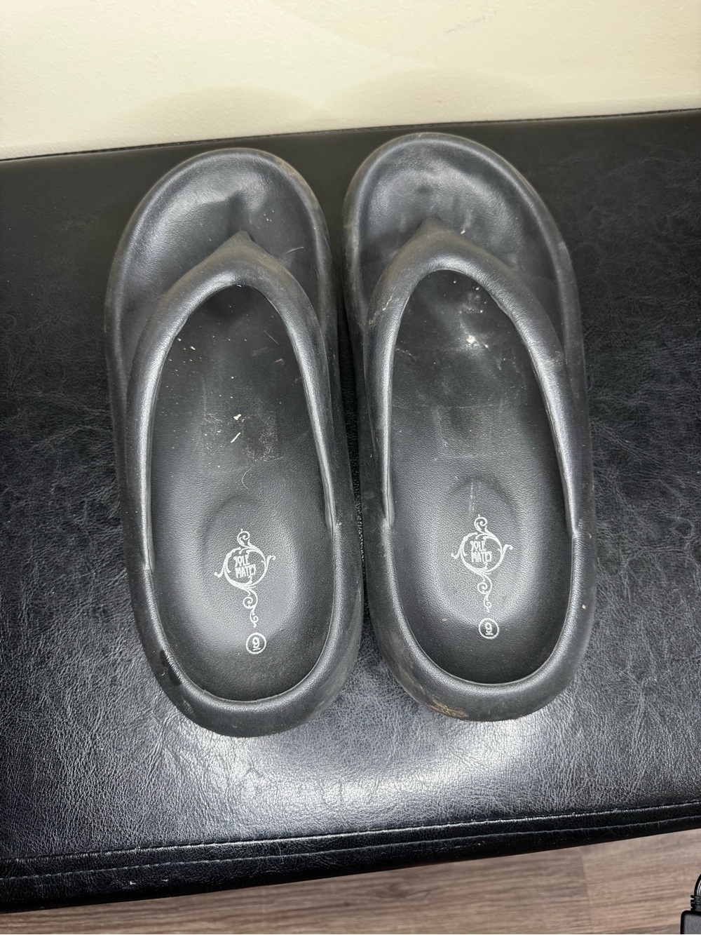 Black Slip-On Toe-Post Sandals with Logo